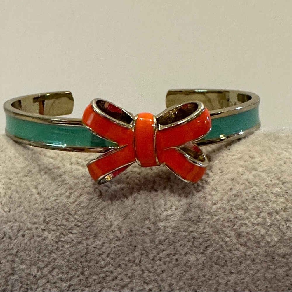 Vera Bradley “Live, Love, Hope” cuff bracelet gold tone, turquoise & coral bow